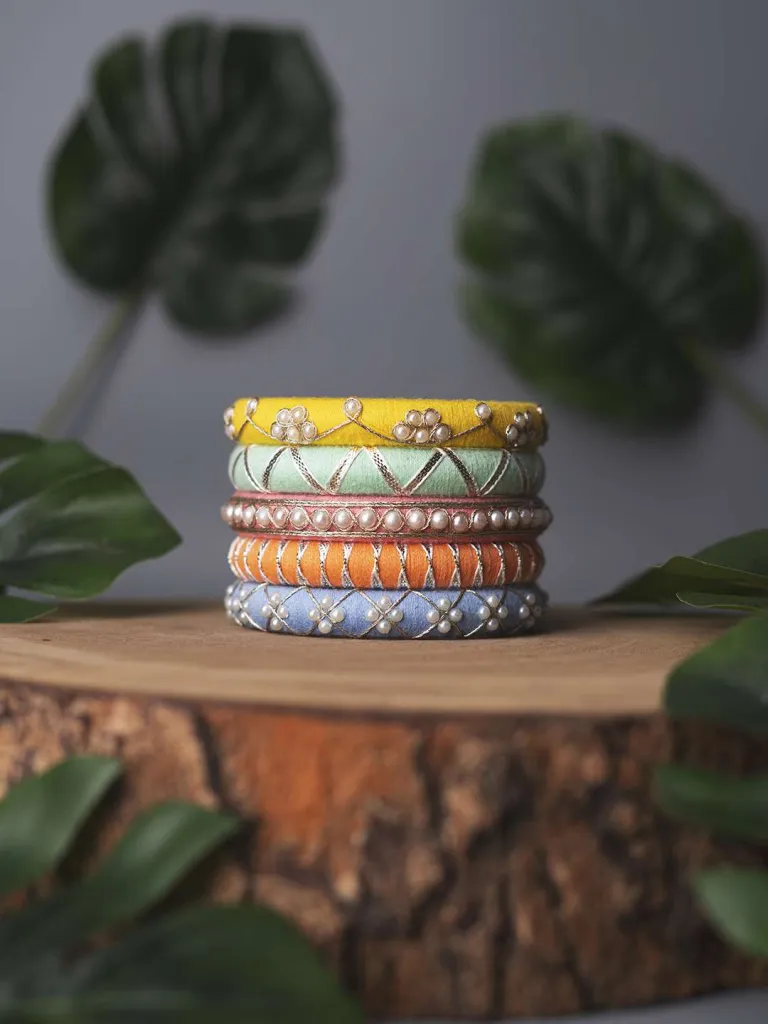 Falak White Beads Thread Bangles - Pastel Shades